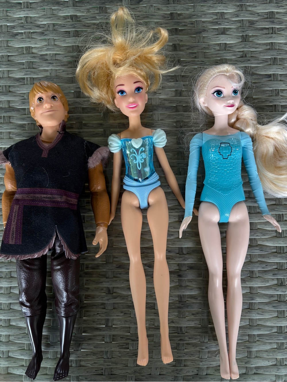 Frozen Set Of Three Character Dolls Kristoff & Two Elsa’s Elsa on Left Sings EUC
